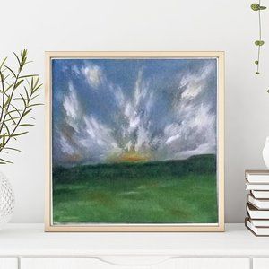 Sunset oil painting, dramatic. 6"x6"